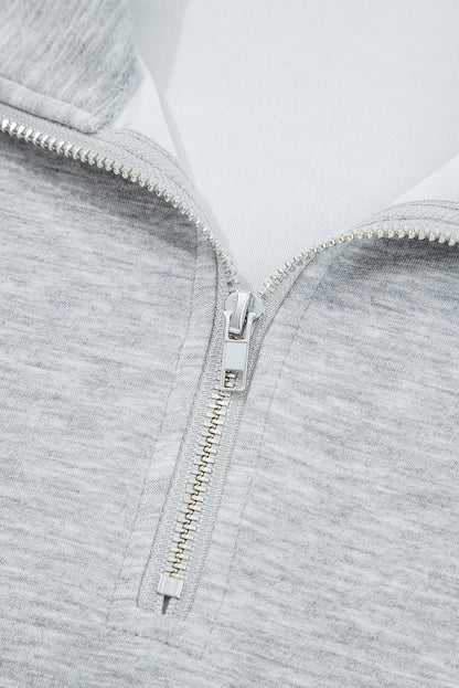 Light Grey Zip Collar Long Sleeve Top Drawstring Pants Set