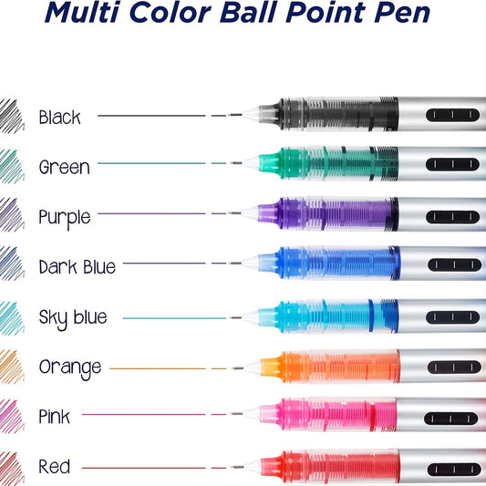 Deli 8 Pieces Rolling Ball Pens, Quick-Drying Ink 0.5 mm Extra Fine Point Pens Liquid Ink Pen Rollerball Pens Multicolor