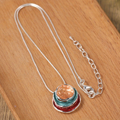 [1pc Elegant Blue Pendant] Elegant Blue Enamel 1pc Pendant Necklace | Zinc Alloy with Golden Accents, Twisted Rope Chain Design, Sophisticated Accessory for Formal or Casual Attire