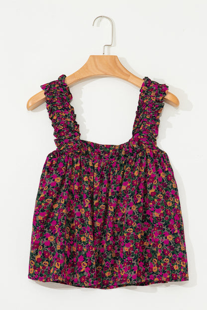 Rose Boho Frilled Straps Floral Tank Top
