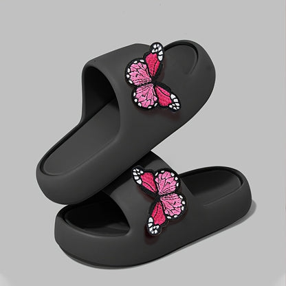 Women'S Stylish Pink Butterfly Slippers - Lightweight EVA, Non-Slip Sole, Perfect for Indoor, Bathroom, and Beach Use, Casual Slip-On Sandals|Playful Accessory|Eva Upper Sandals