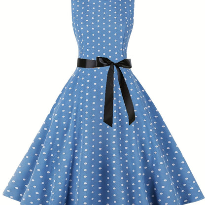 Women's Chic Sleeveless Polka Dot Dress - Vintage-Inspired Summer Sundress With Breathable Fabric, Perfect for Vacation Parties & Spring/Summer Celebrations