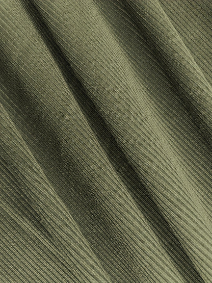 Women's Sleeveless Deep V-Neck Ruched Wide-Leg Jumpsuit - Olive Green Textured Stretch Fabric, Machine Washable Elegant Spring/Summer Casual & Formal Outfit, Ladies Rompers And Jumpsuits, Versatile Clothing, Flowing Silhouett