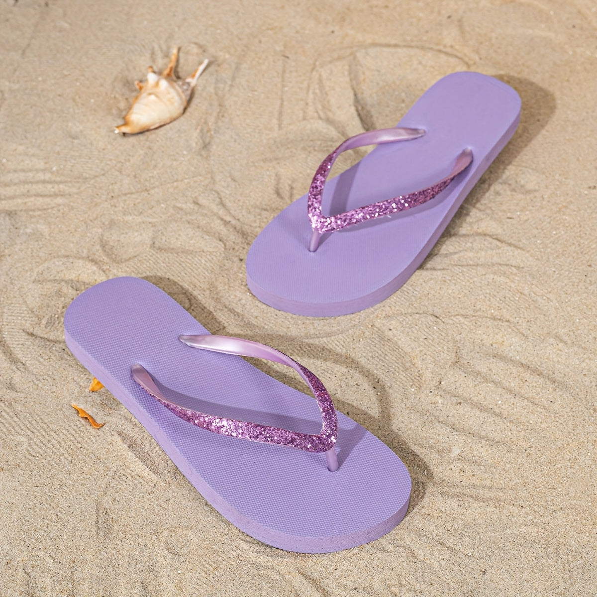 [Glitter Flip-Flops] Light Blue Women's Minimalist Glitter Flip-Flops | TPU Upper with EVA Sole, Flat Sandals for Summer Beach & Casual Wear