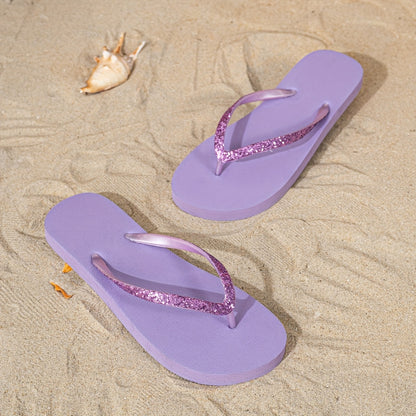 [Glitter Flip-Flops] Light Blue Women's Minimalist Glitter Flip-Flops | TPU Upper with EVA Sole, Flat Sandals for Summer Beach & Casual Wear