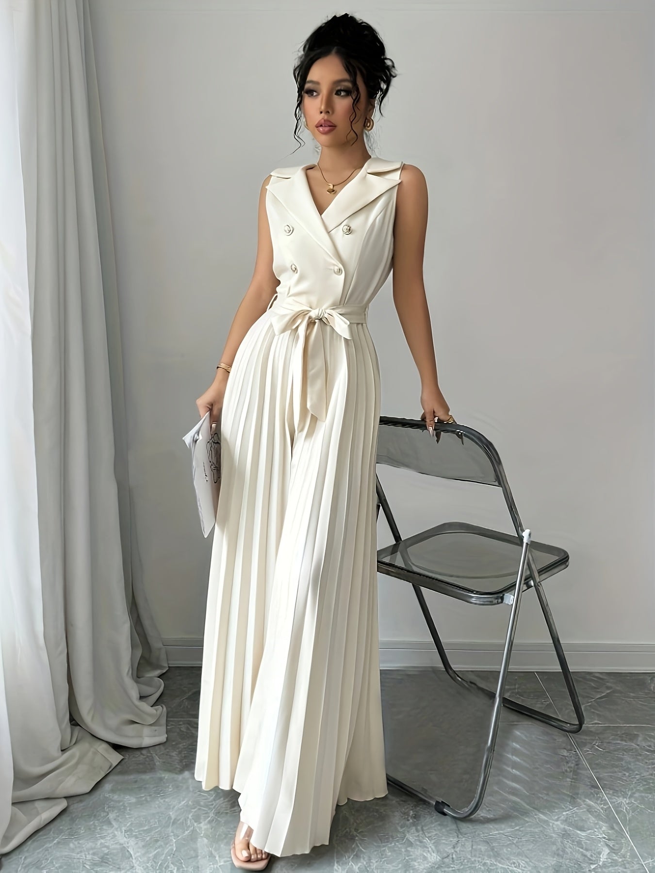 Double-Breasted Pleated Jumpsuit (Horizontal Orientation) YY1225006