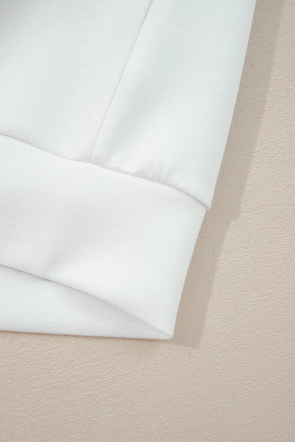 White Solid Color Zip Up Knit Puff Sleeve Jacket