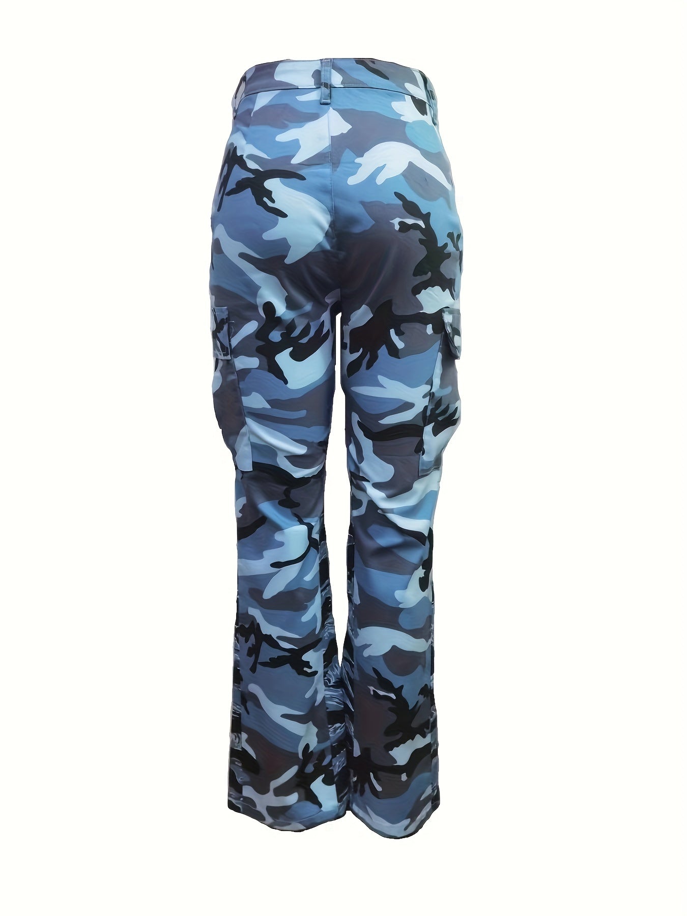 Fashionable High Waist Camouflage Cargo Jeans - Sleek Straight Fit with Medium Stretch & Stylish Flap Pockets - Trendy High Rise Denim Pants for Women