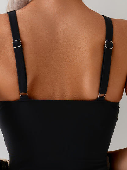 Women's Modest One-Piece Swimsuit with Removable Chest Pads - Tummy Control Strap Adjustment System, Full-Coverage Bath Suit, Hand Washable High-Elasticity Swimwear for Beach & Pool