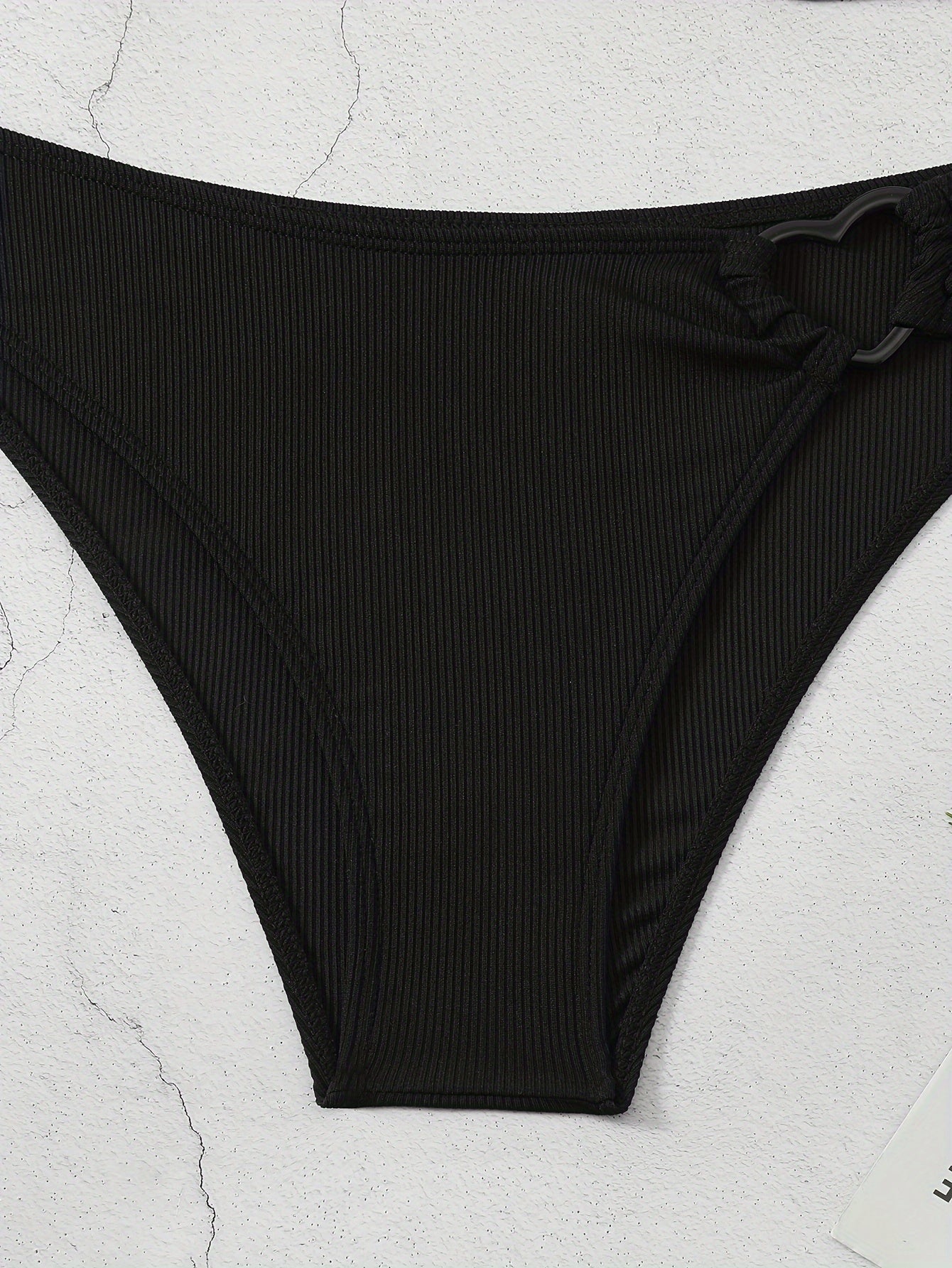 Women's Ribbed Textured Bikini Set With Bow Tie Halter Top And High Cut Bottoms, Heart-Linked Two Pieces, Beachwear, Swimwear