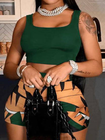 Womens Hawaii Beach Vacation Set - Vibrant Numerical Print Tank Tops & Shorts, 2-Piece Comfortable Ensemble for Stylish Holiday Wear