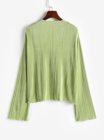 Women's Sheer Mesh Flare Sleeve Crop Top