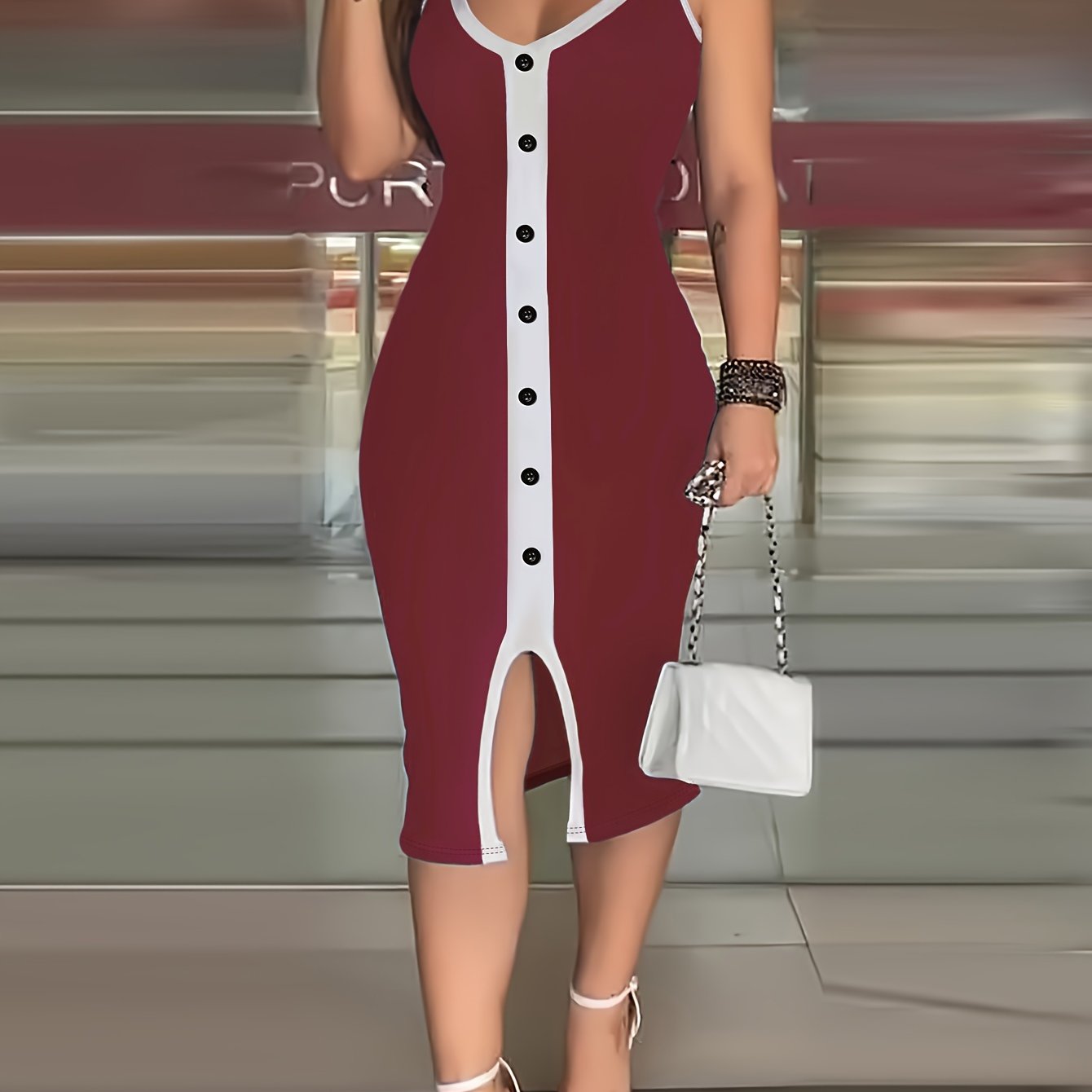 Vibrant Color Block Bodycon Cami Dress - Backless Spaghetti Strap, Micro Elasticity, Polyester Fabric, Summer Vacation Style, No Printing, Knit Fabric - Womens Party Dressing Essential