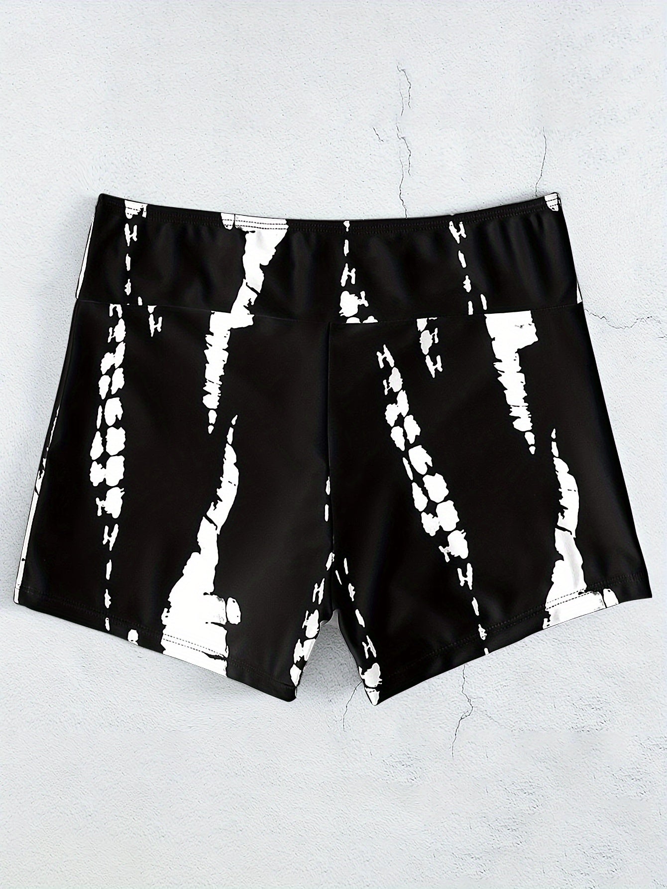 Tie Dye Pattern Drawstring Stretchy Swim Boxer Shorts, High Waisted Comfy Trendy Swimming Bottoms, Women's Swimwear & Clothing