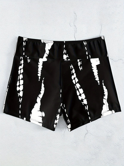 Tie Dye Pattern Drawstring Stretchy Swim Boxer Shorts, High Waisted Comfy Trendy Swimming Bottoms, Women's Swimwear & Clothing