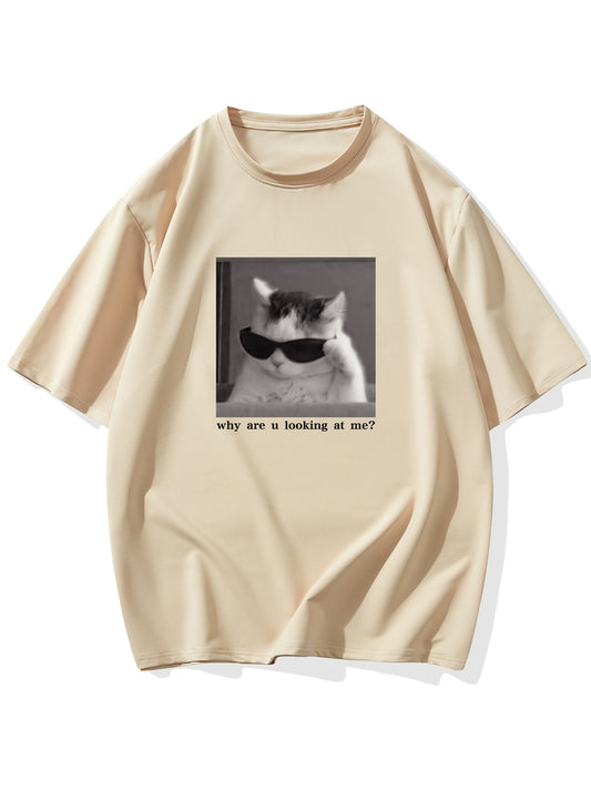 Cool Cat Graphic T-shirt, Men's Casual Multicolor Loose Short Sleeve Shirt
