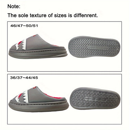 Trendy Animal Shark House Slippers For Women, Warm Lightweight Non-Slip Slip-On Indoor Home Shoes, Closed-Toe Kawaii Slippers Winter