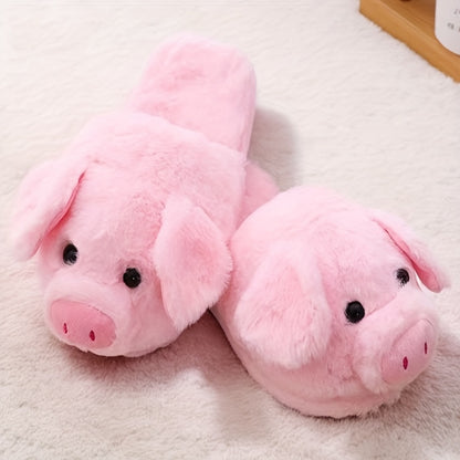 Cozy Pink Pig Plush Slippers for Women - Soft & Warm Winter Home Shoes with Adorable Pig Design, Hand Washable Fabric, Perfect for Indoor Comfort, Playful Footwear