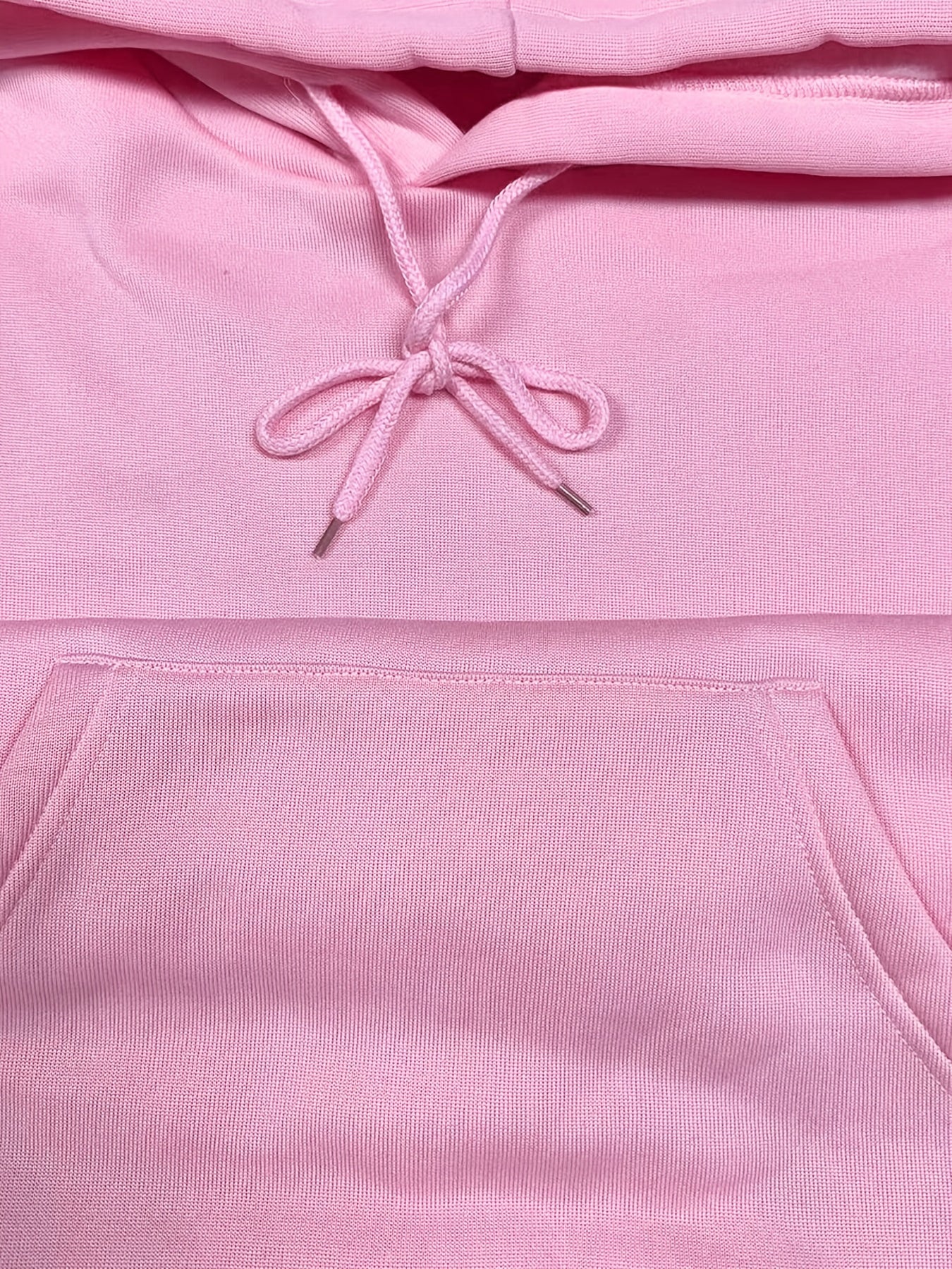 Solid Kangaroo Pocket Hoodie Without Pants, Casual Long Sleeve Drawstring Hoodies Sweatshirt, Women's Clothing