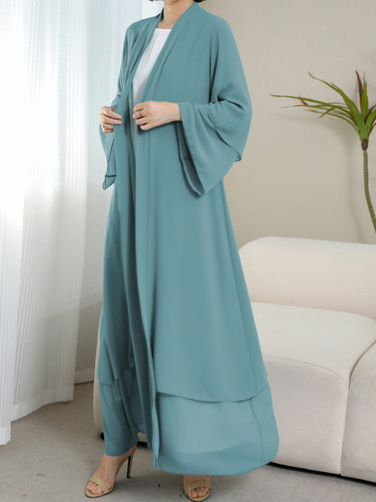Ramadan Islamic Modest Dress Without Hijab, Long Sleeve Open Front Casual Modest Muslim Dress, Women's Clothing