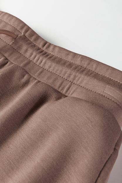 Coffee Solid Color Drop Shoulder Pullover Drawstring Mini Skirt 2pcs Outfit