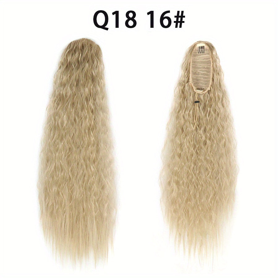 Long Curly Drawstring Ponytail For Women, 55.88cm Black Curly Ponytail Hair Extension, Synthetic Clips In Drawstring Ponytail For Daily Use (Natural Black)