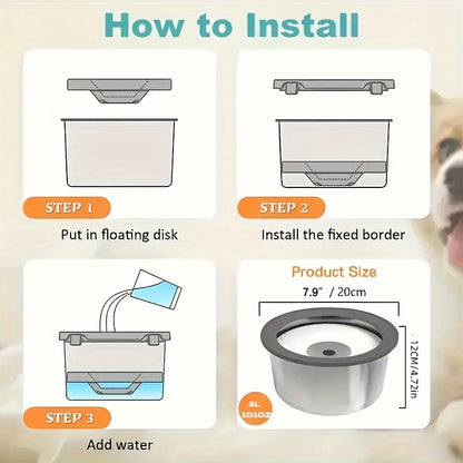 Stainless Steel Dog Water Bowl with Floating Disk Design, Anti-Spill Non-Wet Mouth Pet Drinking Bowl, Slow Feeder Water Dispenser for Dogs, Portable for Vehicle/Outdoor/Indoor Use