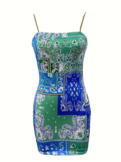 Vibrant Paisley Print Bodycon Mini Dress for Women - Sexy Off-Shoulder, Sleeveless, Stretchy Polyester Blend, Machine Washable, Party Wear Dress|Offshoulder Dress|Semitransparent Material