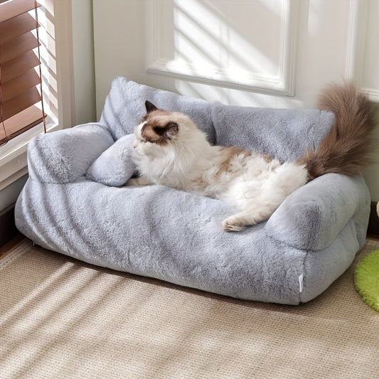 Grey Washable Non-Slip Cozy Winter Pet Bed Cats & Dogs - Soft Fiber Fill Polyest