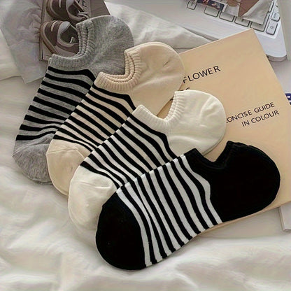 4 Pairs of Comfortable Invisible Striped Low Cut Socks - No Show & Liner Socks for Women with Simple, Lightweight, Breathable Design - Perfect for Casual Wear, Sports, and Dressing Up