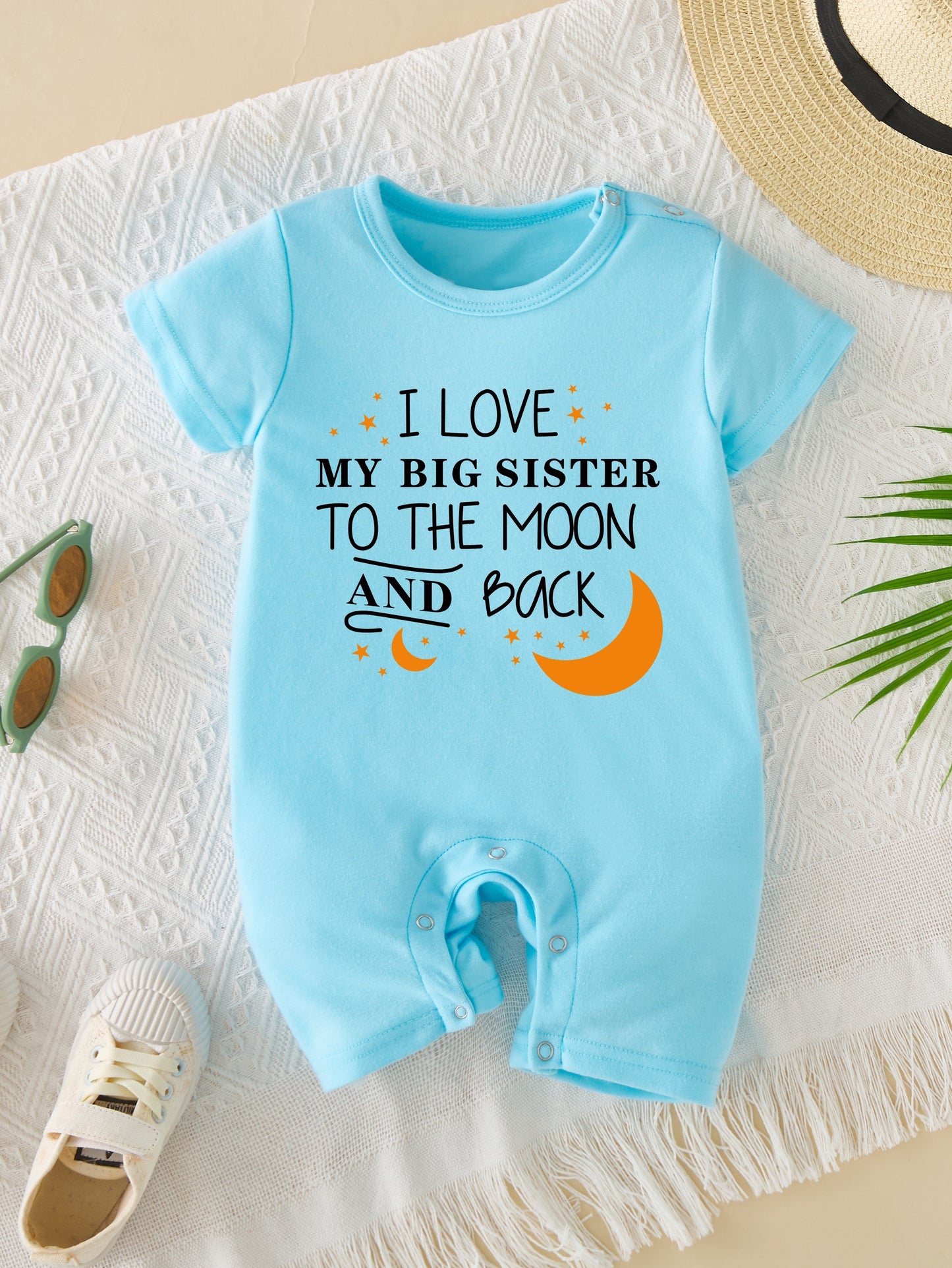 Adorable I LOVE My Big Sister Letter Print Summer Short Sleeve Quadrangle Jumpsuit Bodysuit - Soft, Comfortable & Breathable Baby Clothes - Perfect Pregnancy Gifts for Proud Big Sisters