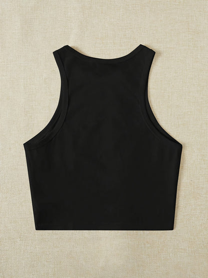 Vibrant Cherry Print Crew Neck Tank Top - Elegant Geometric Pattern, Mid Elasticity, Semi-Sheer, Polyester Knit Fabric, Perfect for Spring & Summer, Womens Casual Sleeveless Crop Top for Everyday Wear