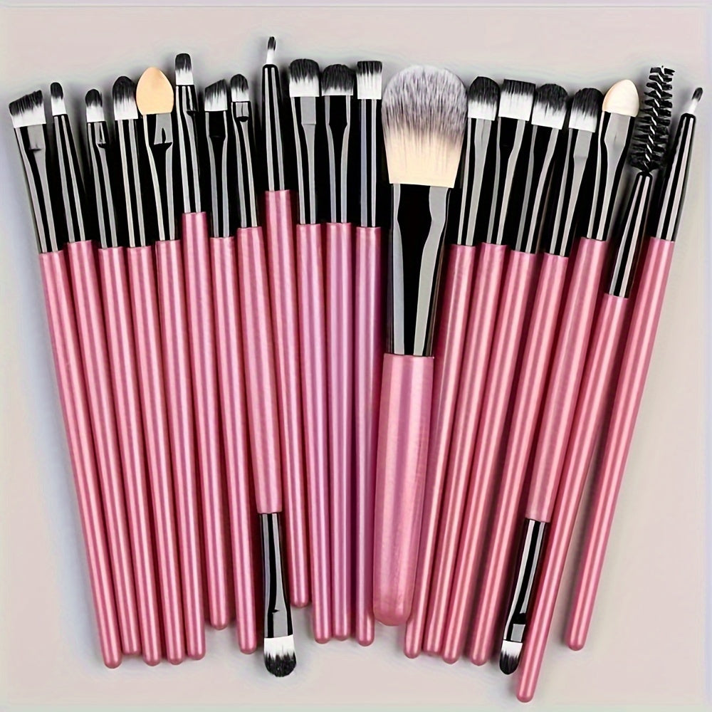20-Piece Hypoallergenic Makeup Brush Set with Nylon Bristles - Luxe Palm Brushes for Foundation, Blush, Eye Shadow, Eyebrow, & Lip, All Skin Types, ABS Rod - Professional & Beginner Kit, Travel-Friendly
