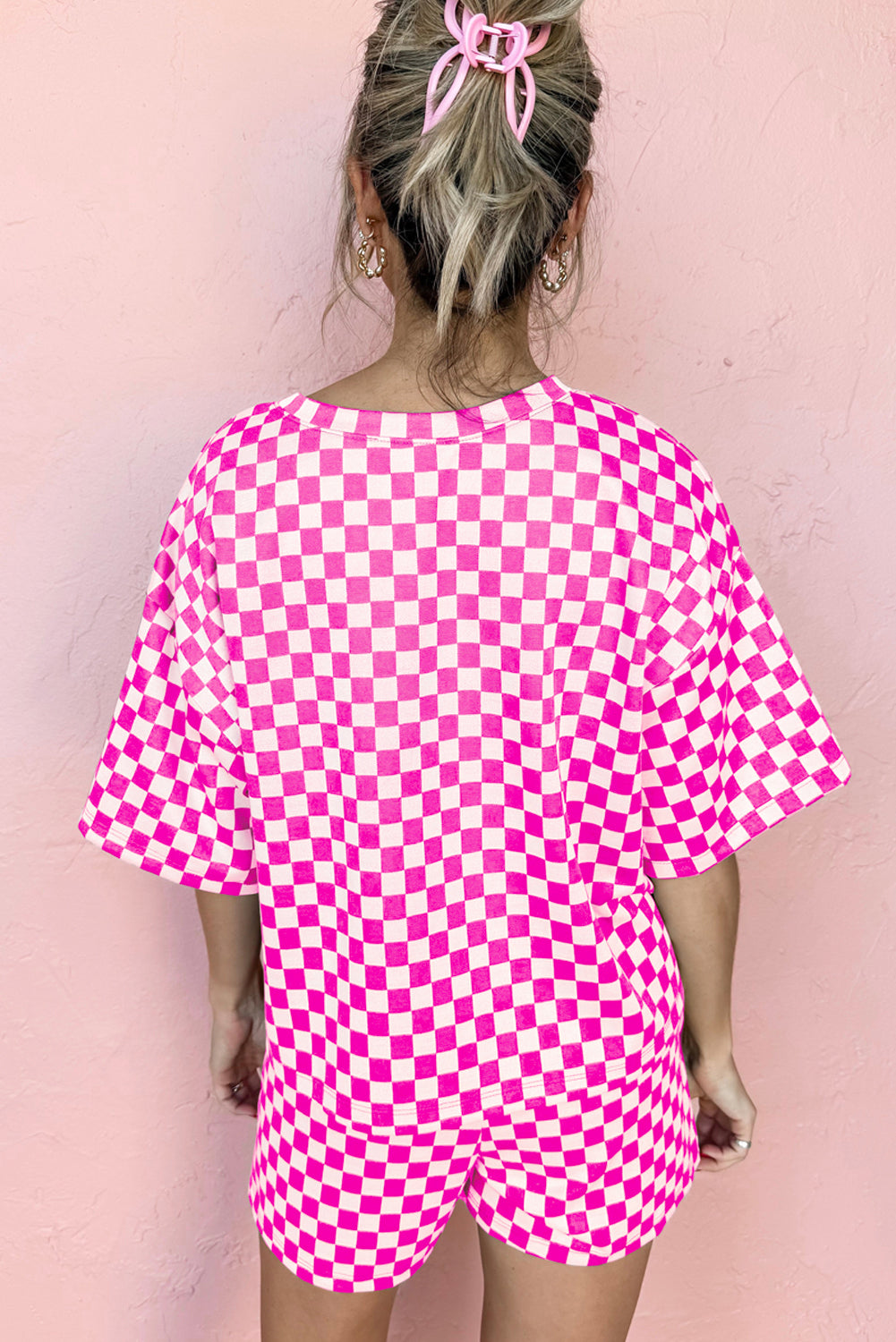 Rose Checkered Top and Short Casual 2pcs Set