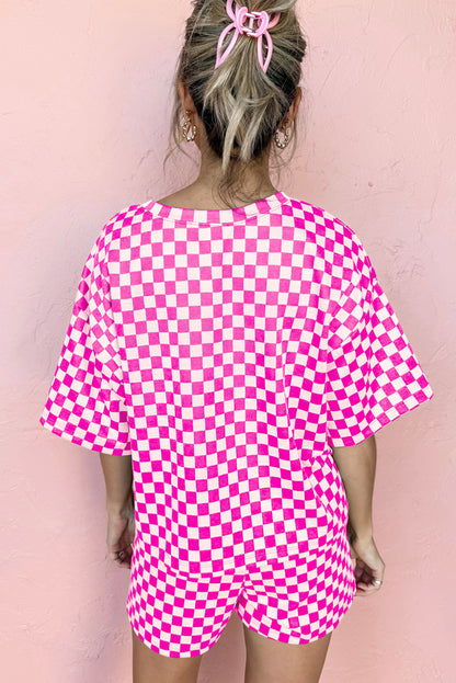 Rose Checkered Top and Short Casual 2pcs Set