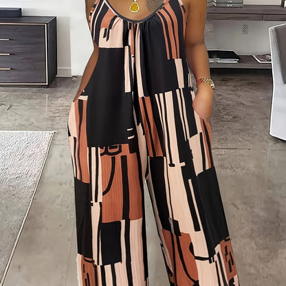 Effortlessly Chic Sleeveless Jumpsuit with Pockets - Color Block Design, Ideal for Spring & Summer - Fashionable Womens Wear