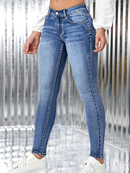 Ultra-Stretch Whiskered Denim Jeans - Fashion-Forward Zipper Button Closure, Super Skinny Fit - Premium Womens Clothing Essential
