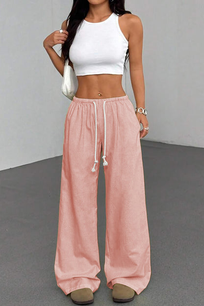 Pink Stripe Drawstring Plus Size Loose Pants