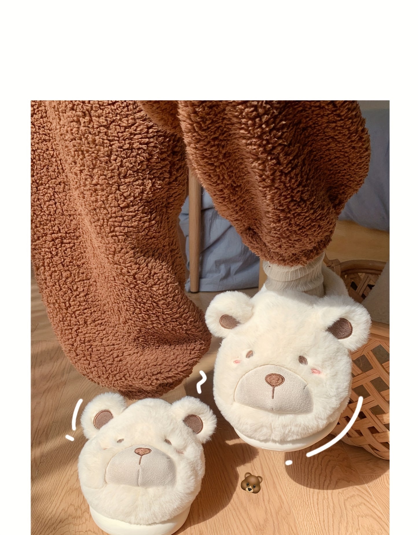 XIXITIAO Winter Plush Bear Slippers for Women & Men - Cozy Cover Slip-On Indoor House Shoes with Cute Cartoon Design, Non-Slip EVA Sole, Warm Home Slippers for Cold Floors, Cold Weather Footwear, Playful Footwear, Soft Lining