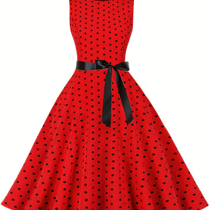 Women's Chic Sleeveless Polka Dot Dress - Vintage-Inspired Summer Sundress With Breathable Fabric, Perfect for Vacation Parties & Spring/Summer Celebrations