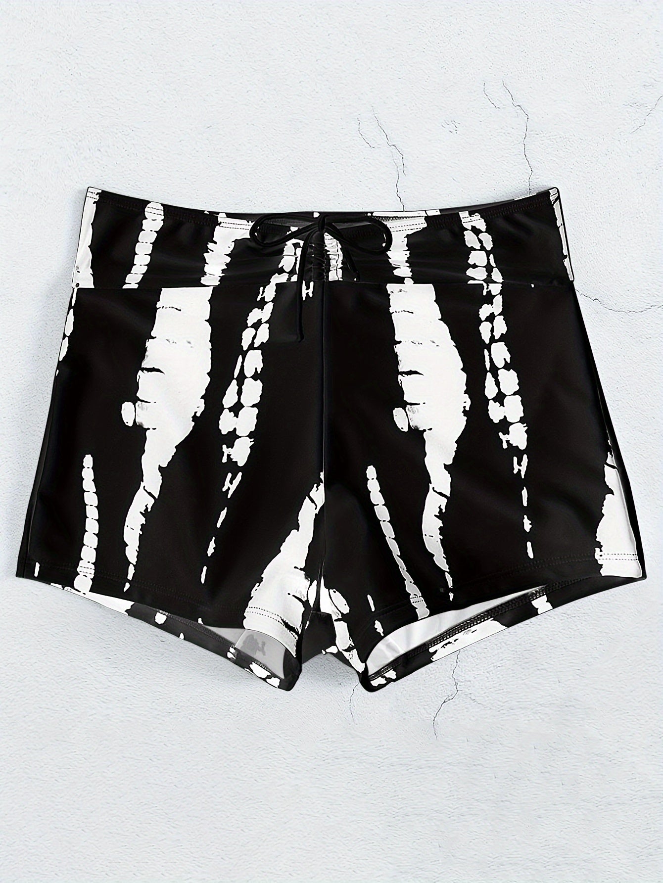 Tie Dye Pattern Drawstring Stretchy Swim Boxer Shorts, High Waisted Comfy Trendy Swimming Bottoms, Women's Swimwear & Clothing