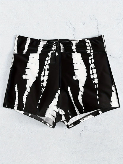 Tie Dye Pattern Drawstring Stretchy Swim Boxer Shorts, High Waisted Comfy Trendy Swimming Bottoms, Women's Swimwear & Clothing