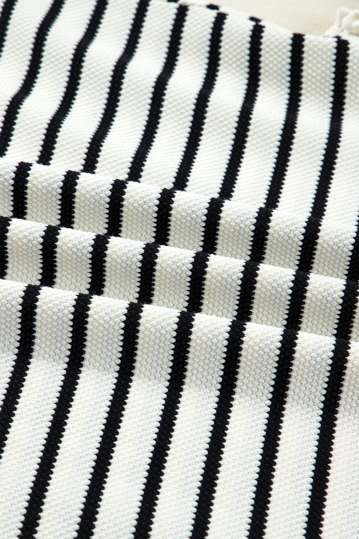 White Stripe Ruffle Trim Drop Shoulder Top Drawstring Loose Pant Set