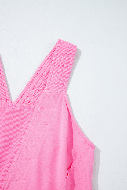 Bonbon Mineral Wash Raw Seam Patchwork Wide Leg Loose Jumpsuit