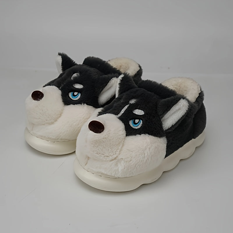 [Cozy Husky Slippers] Warm, Soft Cozy Husky Plush Slippers for Men and Women | Non-Slip Indoor/Outdoor Winter Shoes with Thick Sole, Cute Cartoon Design, Perfect for Casual Wear
