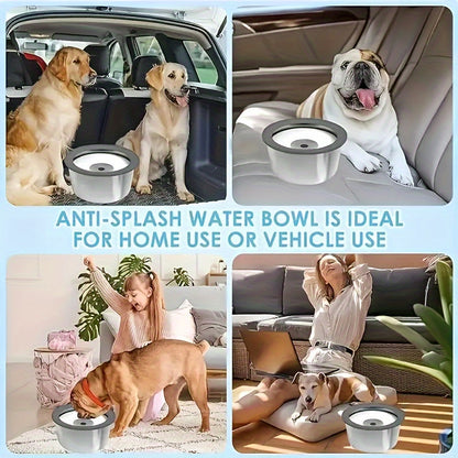 Stainless Steel Dog Water Bowl with Floating Disk Design, Anti-Spill Non-Wet Mouth Pet Drinking Bowl, Slow Feeder Water Dispenser for Dogs, Portable for Vehicle/Outdoor/Indoor Use
