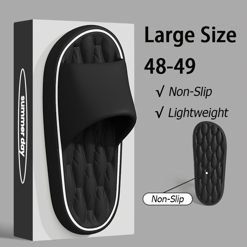 [Comfortable Slides] Comfortable Unisex EVA Slides | Non-Slip Indoor/Outdoor Slippers for Men and Women, Black with White Trim, Textured Sole for Enhanced Grip, Perfect for Home, Bathroom, or Casual Use, House Slippers