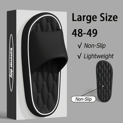 [Comfortable Slides] Comfortable Unisex EVA Slides | Non-Slip Indoor/Outdoor Slippers for Men and Women, Black with White Trim, Textured Sole for Enhanced Grip, Perfect for Home, Bathroom, or Casual Use, House Slippers