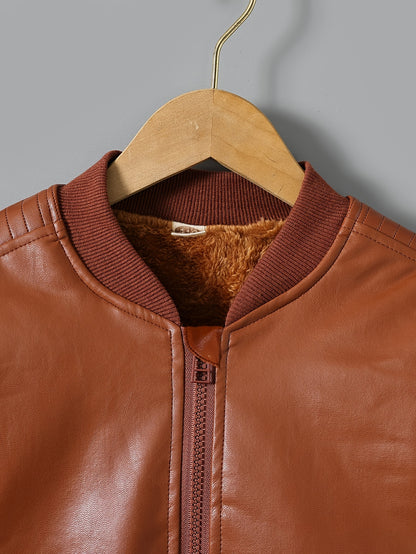 2025 Autumn Winter New Boys' Fleece-Lined Zip-Up Jacket