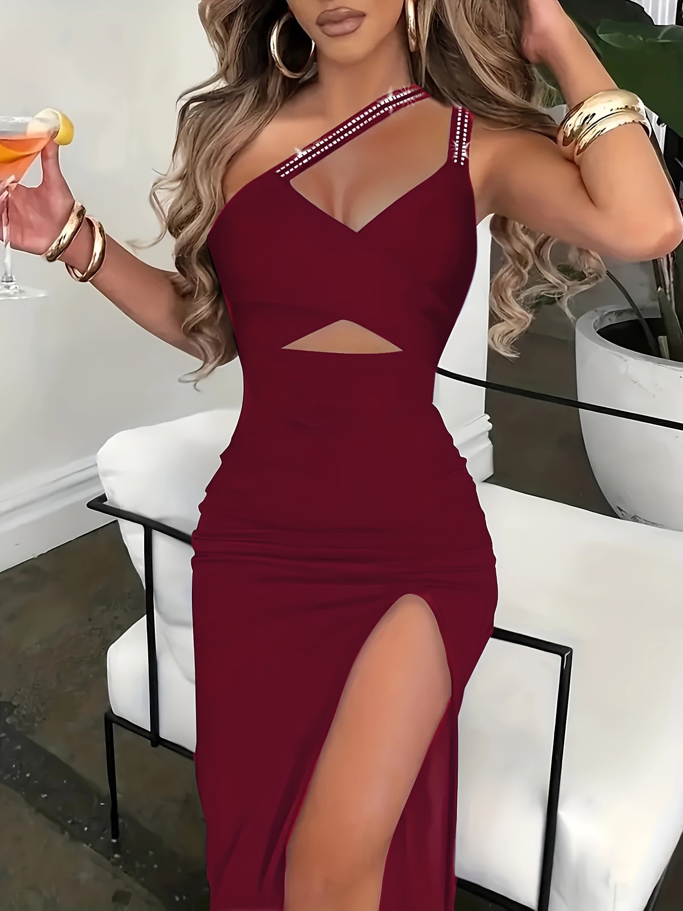 Split Thigh Asymmetrical Dress, Sexy Bodycon Sleeveless Party Dress, Women's Clothing For Party Dressing